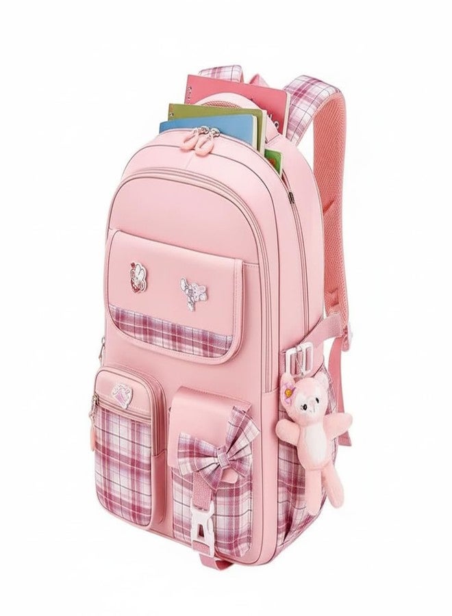 13 SOEME peach Chex School Bag for Boys and Girls - Unisex Kids Bag, College Bag for Girls - Ideal for Kids, Boys, Girls, Parents, Mother, Father - Durable and Stylish - Image 1